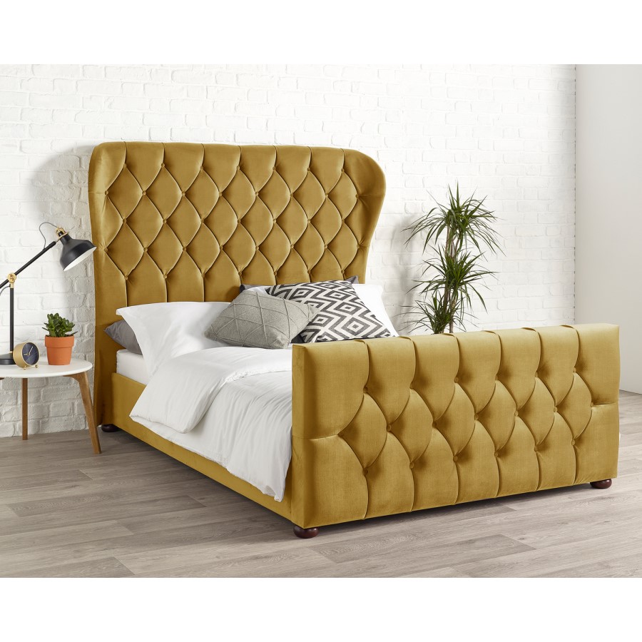 Janssen Wing Bed in Ochre Plush Velvet