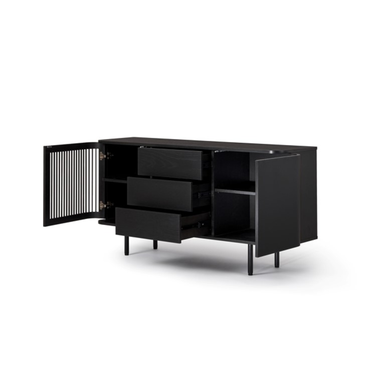 ALMOST PERFECT - Large Black Curved Wooden Sideboard with Drawers - Jarel