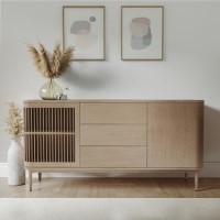 Large Light Oak Curved Sideboard with Drawers - Jarel Large Light Oak Curved Sideboard with Drawers - Jarel
