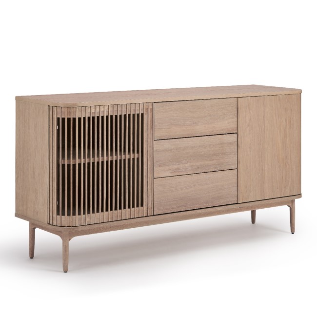 Large Light Oak Curved Sideboard with Drawers - Jarel