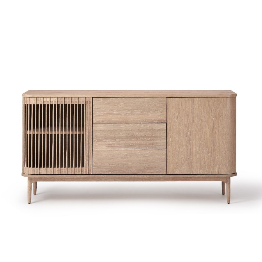 Large Light Oak Curved Sideboard with Drawers - Jarel