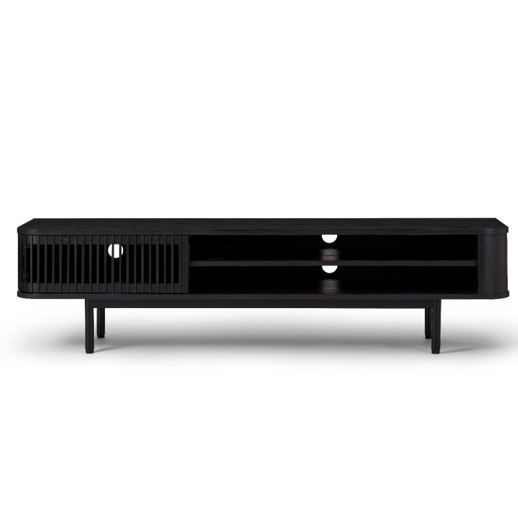 GRADE A2 - Wide Black Oak TV Stand with Storage - TV's up to 77" - Jarel