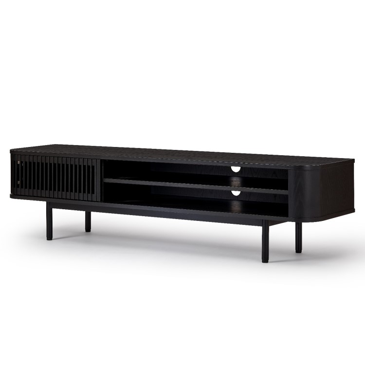 GRADE A2 - Wide Black Oak TV Stand with Storage - TV's up to 77" - Jarel