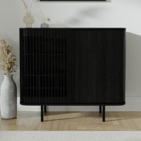 GRADE A1 - Black Oak Drinks Cabinet -  Jarel