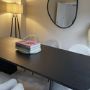 ALMOST PERFECT - Large Black Oak Extendable Dining Table - Seats 6-8 - Jarel