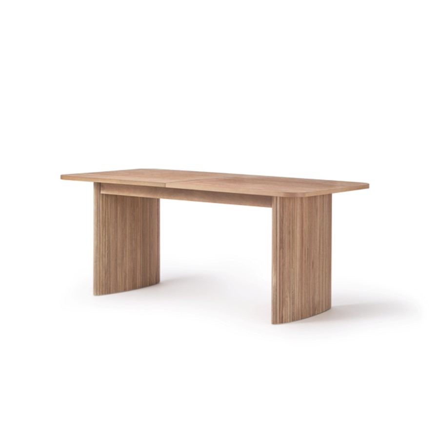 Large Rectangular Light Oak Extendable Dining Table Set with 6 White Boucle Chairs - Seats 6 - Jarel