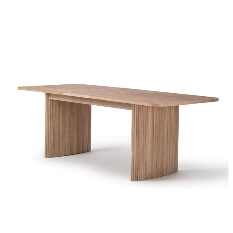 Large Rectangular Light Oak Extendable Dining Table Set with 6 White Boucle Chairs - Seats 6 - Jarel
