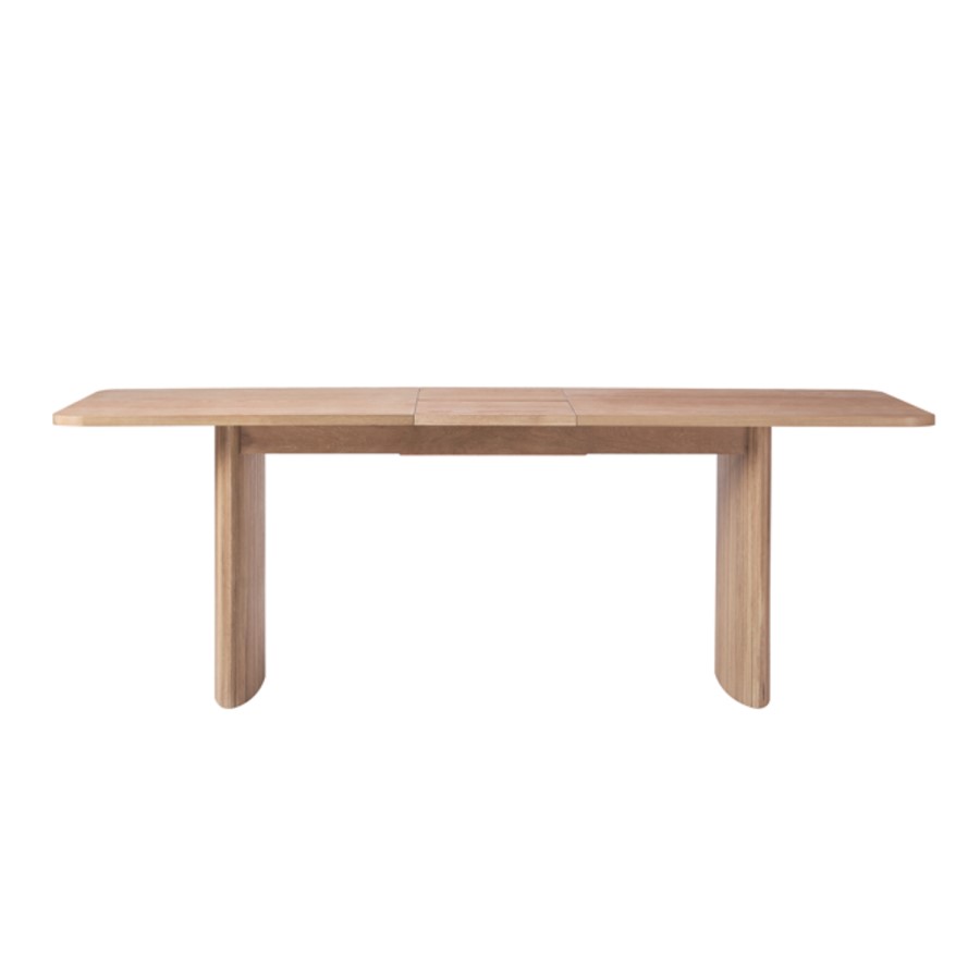 Large Rectangular Light Oak Extendable Dining Table Set with 6 White Boucle Chairs - Seats 6 - Jarel