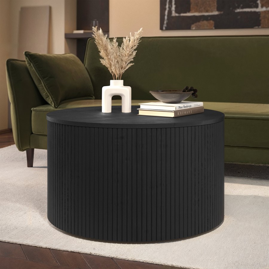 Round Black Coffee Table with Storage - Jarel