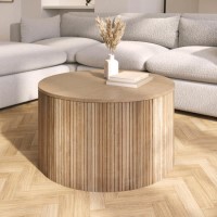 ALMOST PERFECT - Round Oak Coffee Table with Storage - Jarel ALMOST PERFECT - Round Oak Coffee Table with Storage - Jarel