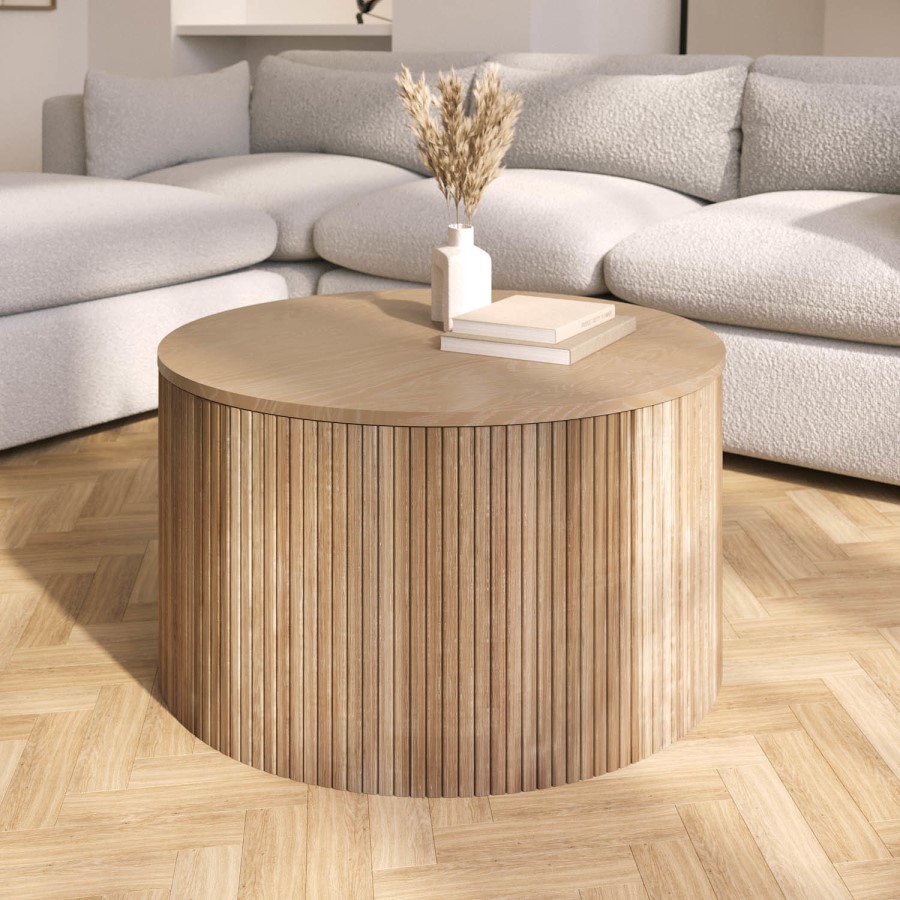 ALMOST PERFECT - Round Oak Coffee Table with Storage - Jarel