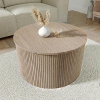 GRADE A2 - Small Round Light Oak Ottoman Storage Coffee Table - Jarel