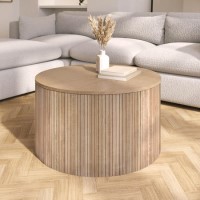 Round Oak Coffee Table with Storage - Jarel