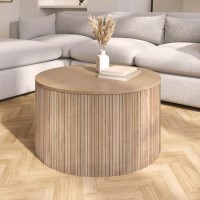 Round Oak Coffee Table with Storage - Jarel Round Oak Coffee Table with Storage - Jarel
