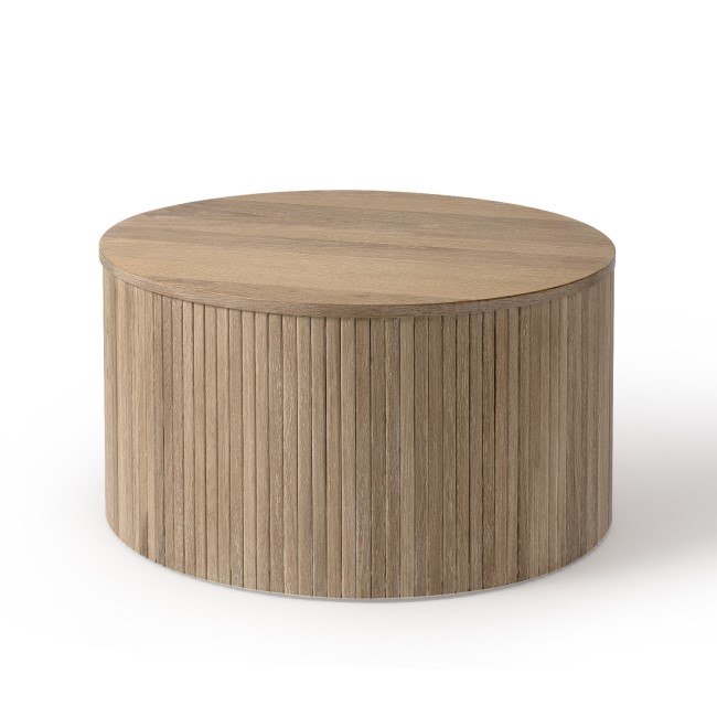 Small Round Light Oak Ottoman Storage Coffee Table - Jarel - Furniture123