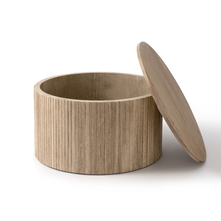 Round Oak Coffee Table with Storage - Jarel