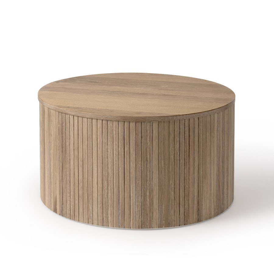 GRADE A2 - Small Round Light Oak Ottoman Storage Coffee Table - Jarel