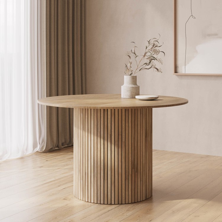 Round Light Oak Pedestal Dining Table - 120cm - Seats 4 - Jarel