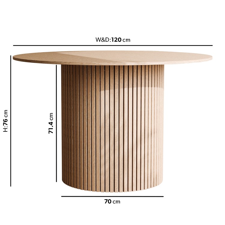 Round Light Oak Pedestal Dining Table - 120cm - Seats 4 - Jarel