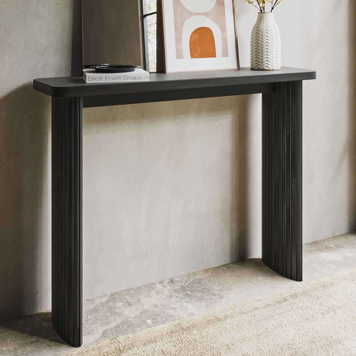 Slim & Narrow Black Oak Console Table - Jarel - Furniture123