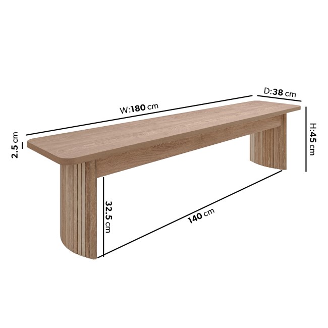 ALMOST PERFECT - Large Light Oak Dining Bench with Fluted Legs - Seats 3 - Jarel