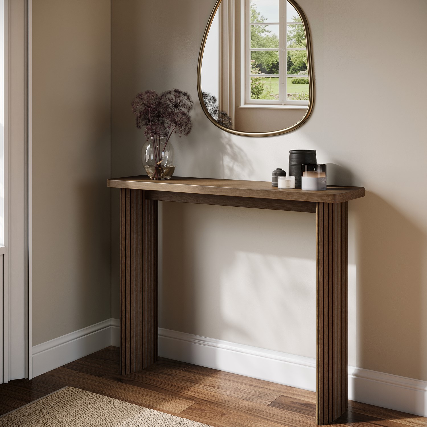Slim & Narrow Walnut Finish Console Table