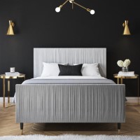 Mid-Century Modern Double Bed Frame in Light Grey Velvet - Jasmine