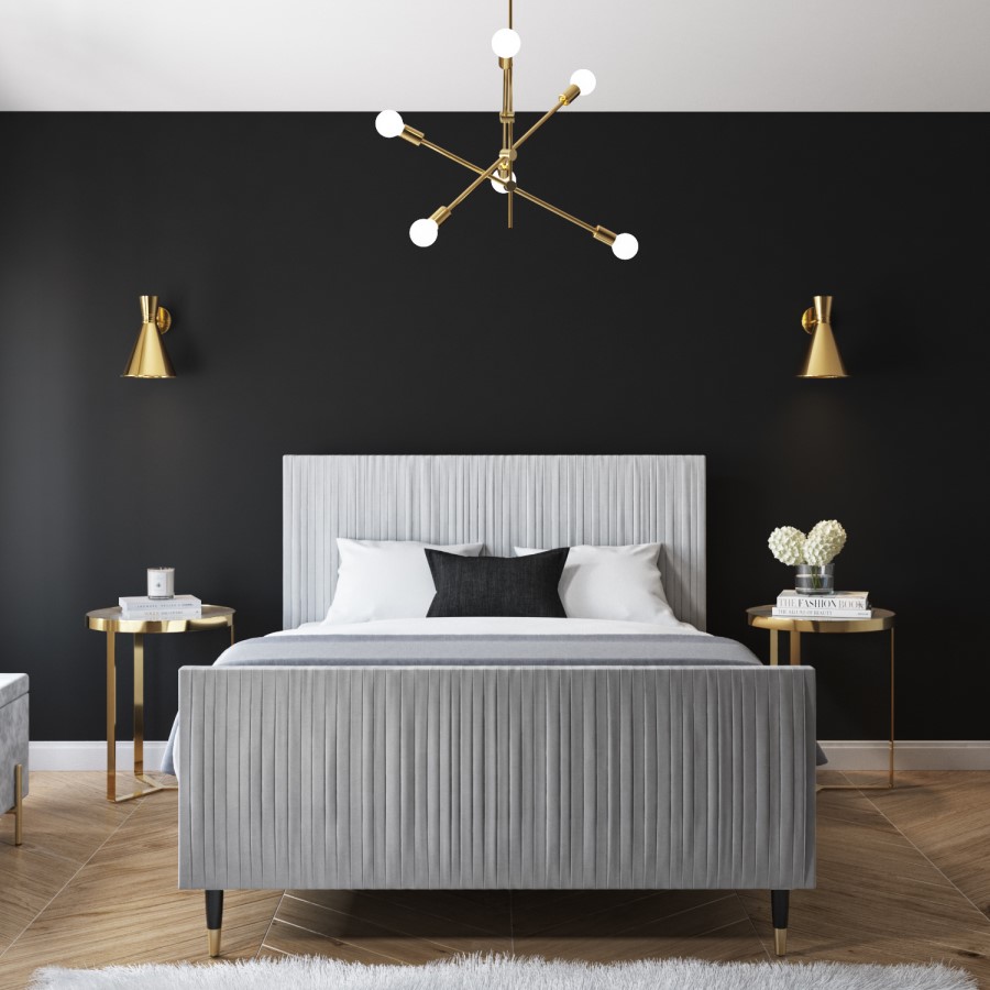 GRADE A1 - Jasmine Double Bed Frame in Silver Grey Pleated Velvet