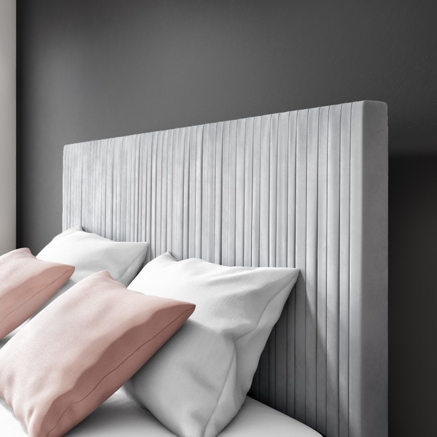 GRADE A1 - Jasmine Double Bed Frame in Silver Grey Pleated Velvet