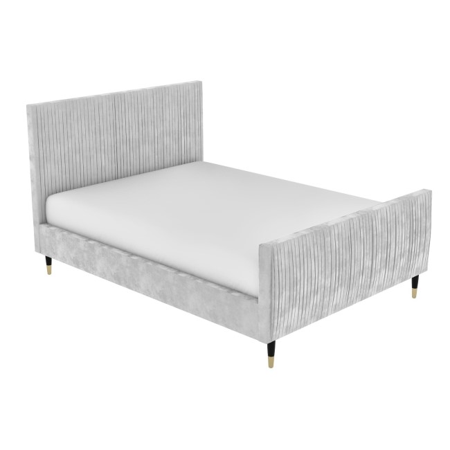 Mid-Century Modern Double Bed Frame in Light Grey Velvet - Jasmine