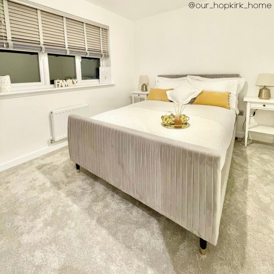 GRADE A1 - Jasmine Double Bed Frame in Silver Grey Pleated Velvet