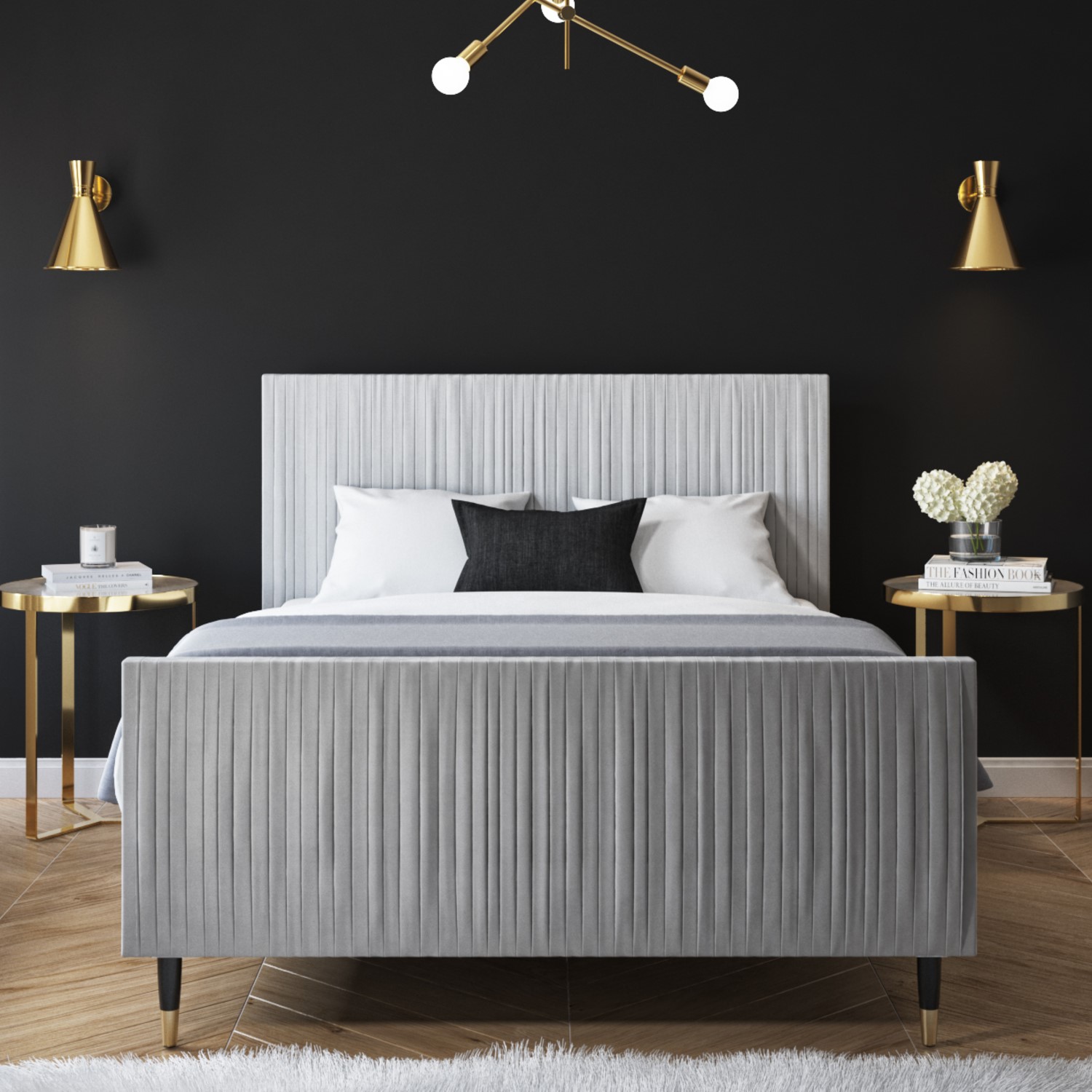Light Grey Pleated Velvet King Size Bed, Unique King Size Beds Uk