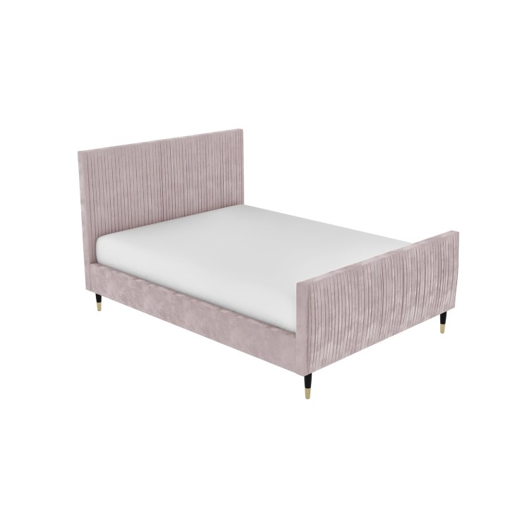 Pink Velvet Mid-Century Double Bed Frame - Jasmine