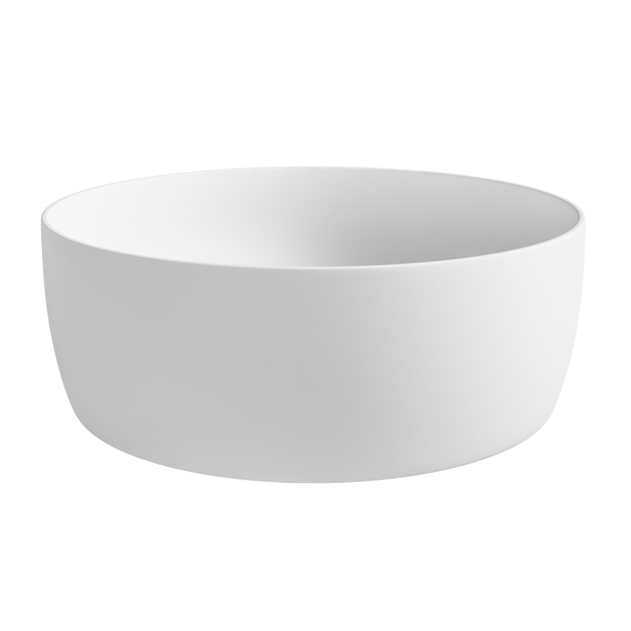Matt White Round Stone Resin Deep Countertop Basin with Waste 400mm - Jasper