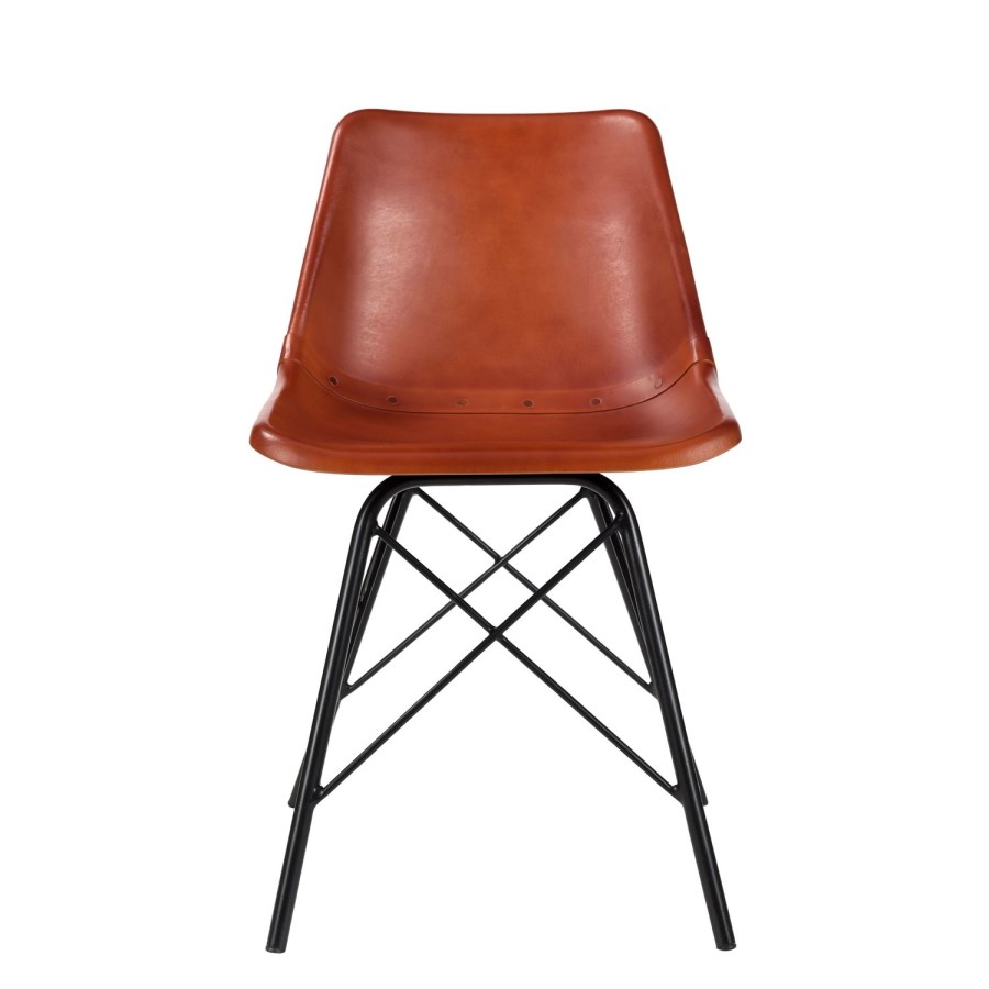Set of 2 Retro Dining Chairs in Tan Leather - Jaxon