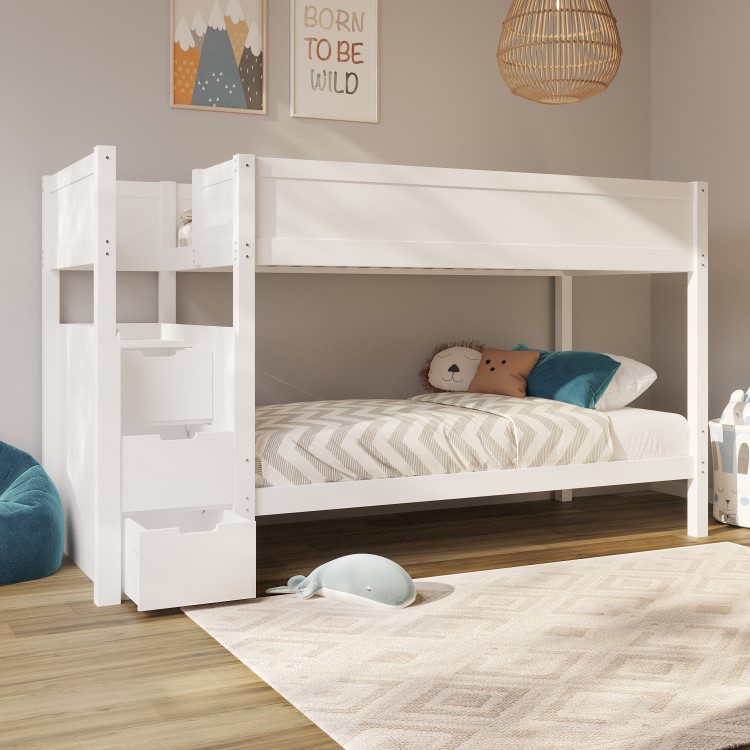 Bunk Bed with Stairs and Storage in White - Jaycee