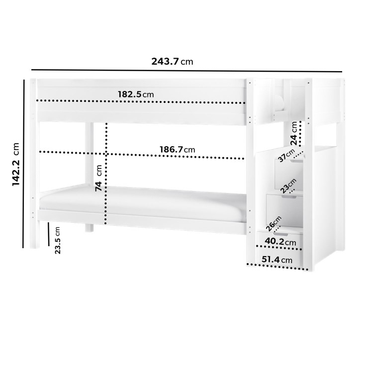 Bunk Bed with Stairs and Storage in White - Jaycee