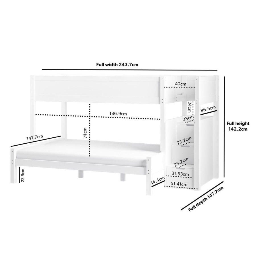 GRADE A1 - Triple Bunk Bed with Storage Stairs - Single & Double - Jaycee