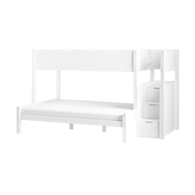 Triple Bunk Bed with Stairs and Storage in White - Jaycee