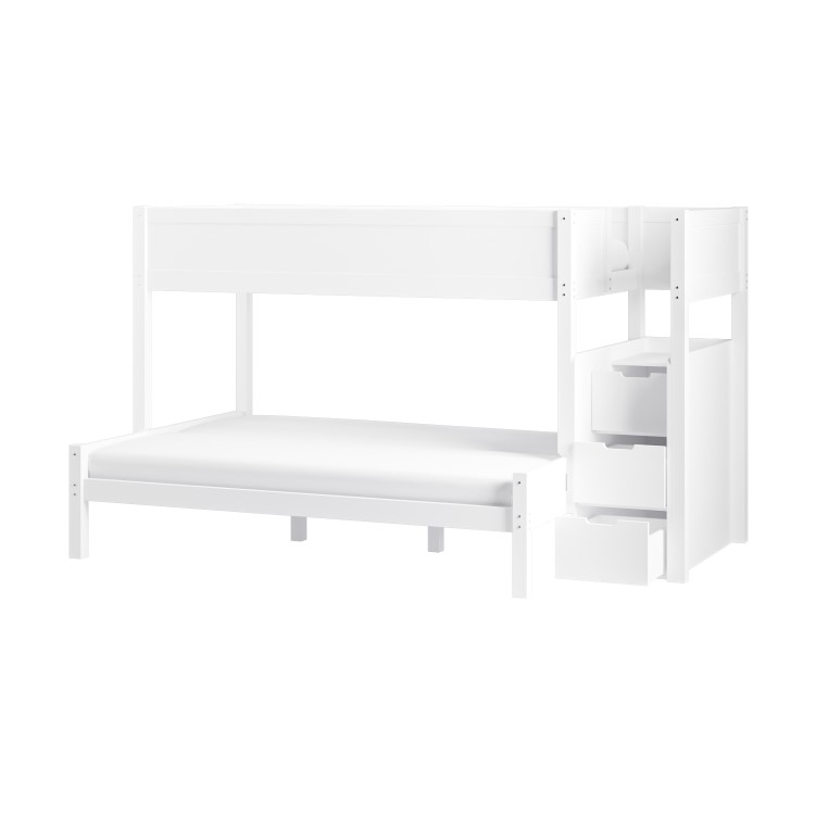 Triple Bunk Bed with Stairs and Storage in White - Jaycee