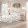 Cream Fabric Double Ottoman Bed with Wide Headboard and Floating Bedside Tables - Jacques