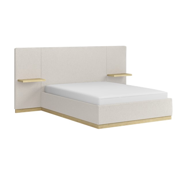 Cream Fabric Double Ottoman Bed with Wide Headboard and Floating Bedside Tables - Jacques