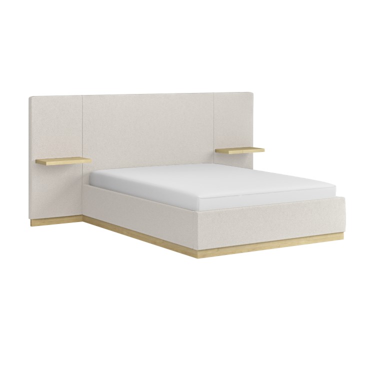 Cream Upholstered Double Ottoman Bed with Wide Headboard and Floating Bedside Tables - Jacques