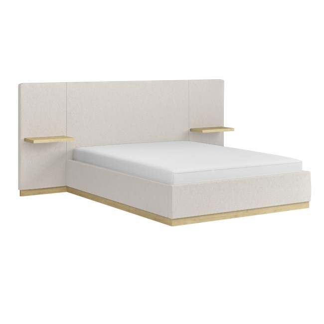 Cream Fabric King Size Ottoman Bed with Wide Headboard and Floating Bedside Tables - Jacques