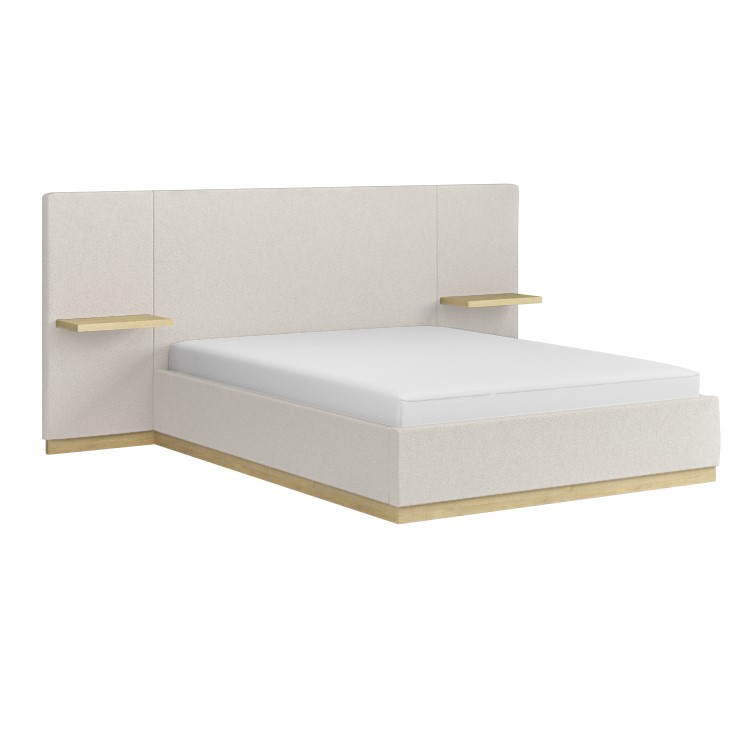 Cream Upholstered King Size Ottoman Bed with Wide Headboard and Floating Bedside Tables - Jacques