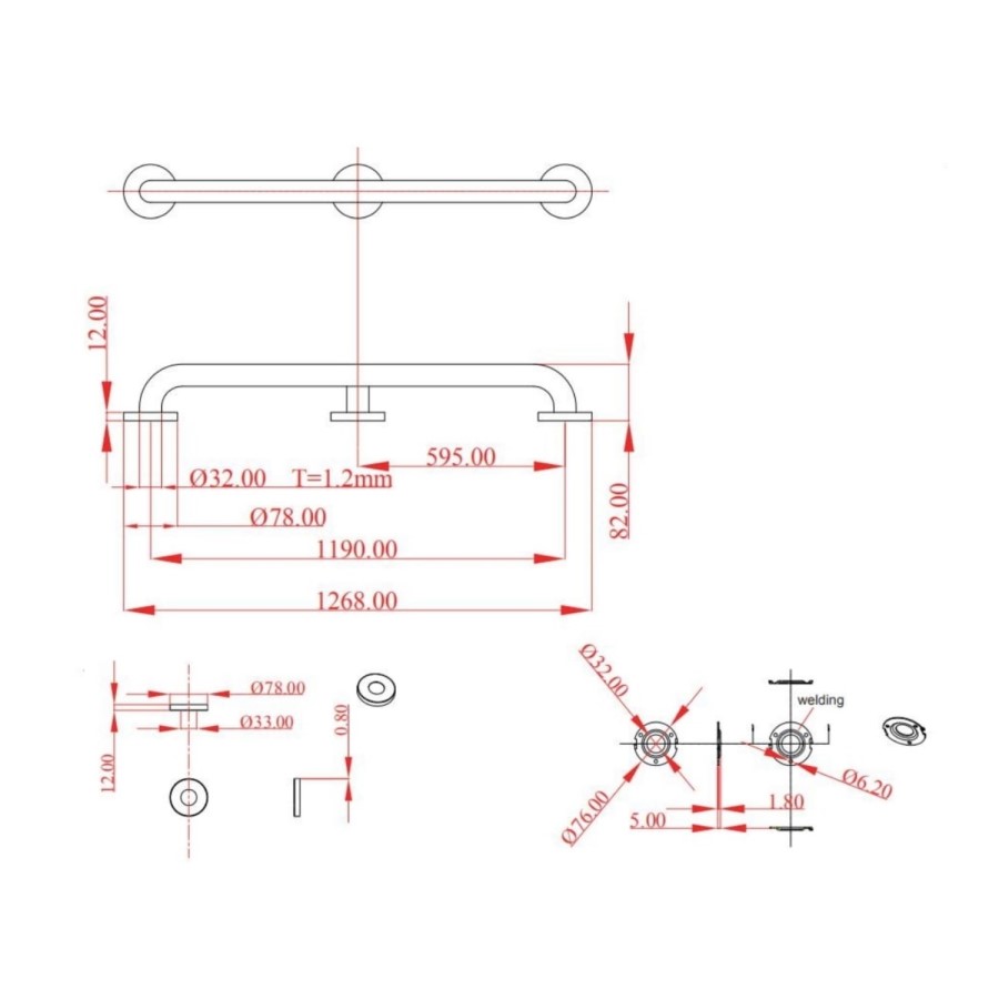 Stainless Steel Straight Grab Rail 1268mm