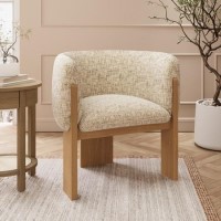 Beige Textured Fabric Curved Armchair – Jordyn 