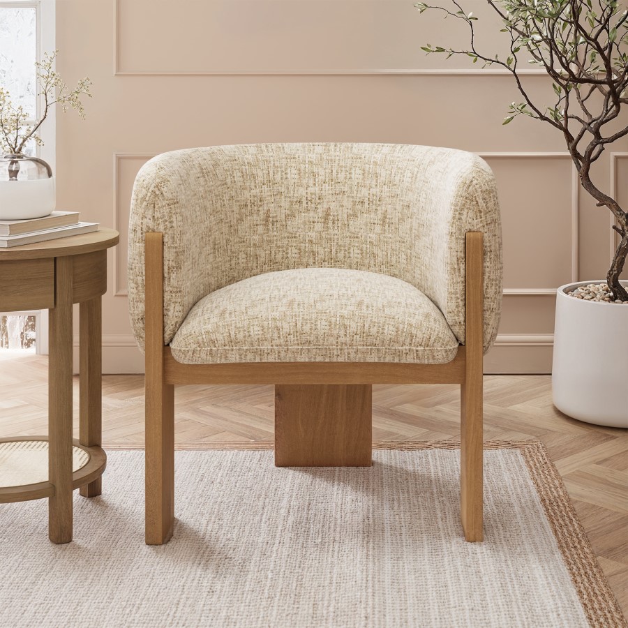 Beige Textured Fabric Curved Armchair – Jordyn 