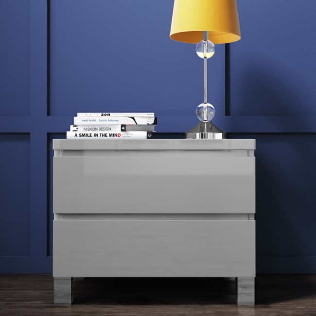 GRADE A1 Jenson Grey High Gloss Bedside Table with 2 Drawers Furniture123