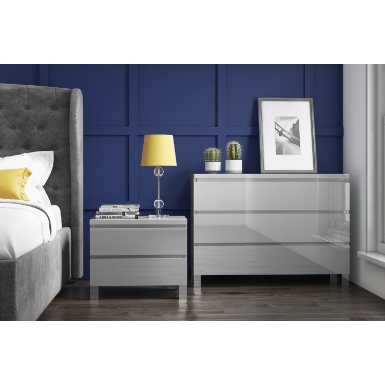 Jenson Grey High Gloss 2 Drawer Bedside Drawers